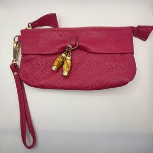 Pink Leather Wristlet Clutch